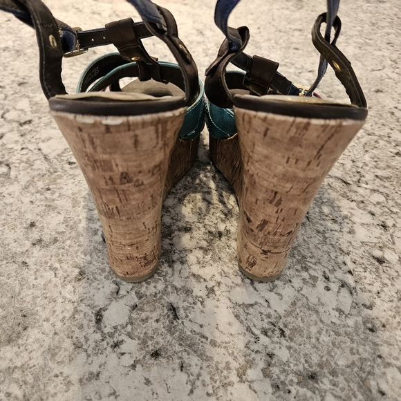 Size 10 Cork Wedge Colorful Heeled Sandals - Picture 7 of 10